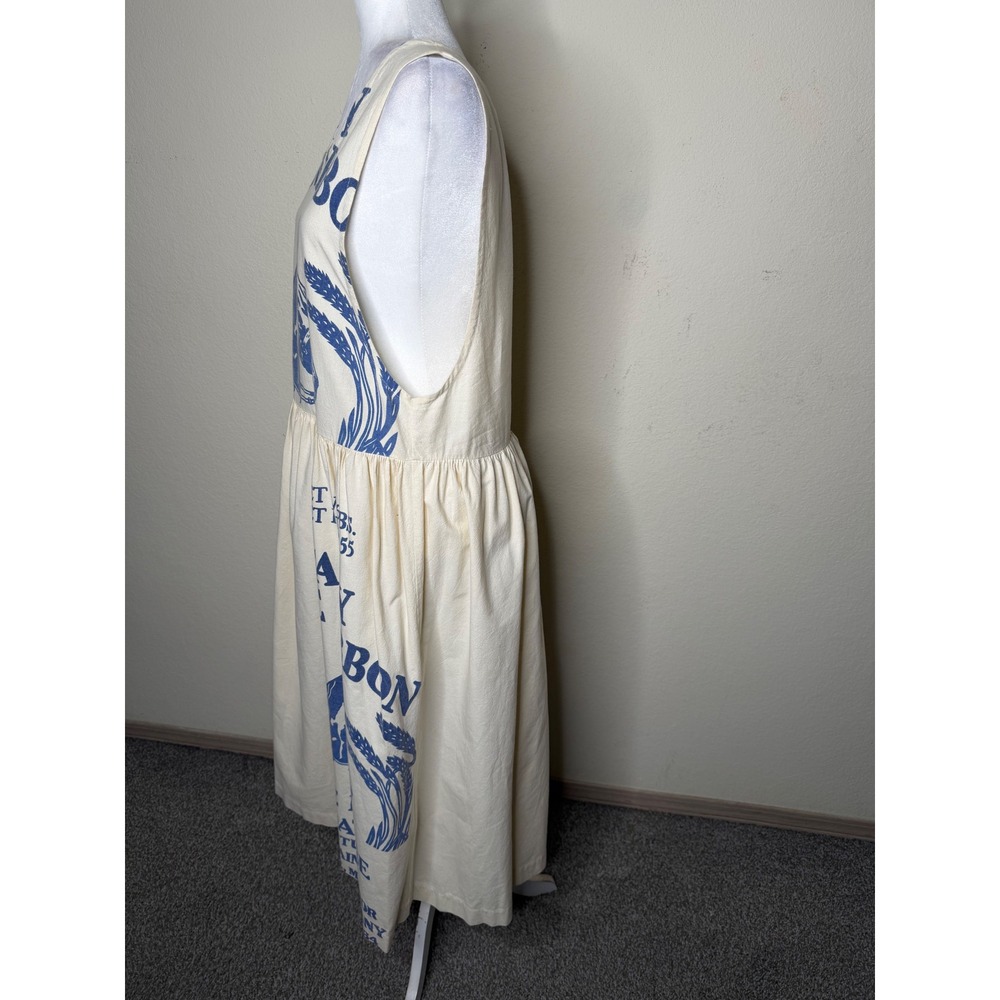 Feed Sack Dress Medium Blue Ribbon Horse Flour Upcycled Cottagecore Farmcore - Picture 13 of 16